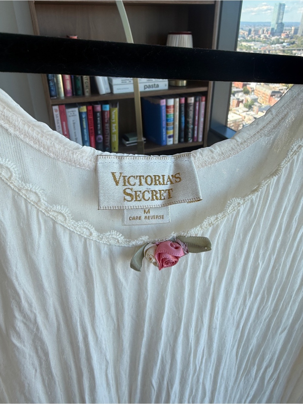 Vintage Gold Label Victoria's Secret Cream Pleated Slip with Pink Rose Trim | S